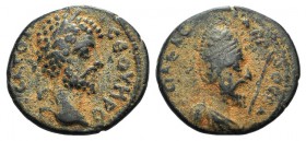 Septimius Severus with Abgar VIII (193-211). Mesopotamia, Edessa. Æ (23mm, 6.40g, 6h). Laureate head of Septimius r. R/ Diademed and draped bust of Ab...