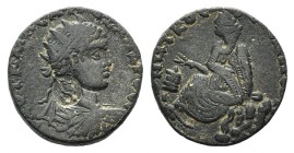 Severus Alexander (222-235). Mesopotamia, Edessa. Æ (24mm, 10.16g, 12h). Radiate, draped and cuirassed bust r.; c/m on neck: head r. (?). R/ Tyche sea...