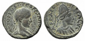 Gordian III with Abgar X Phraates (234-244). Mesopotamia, Edessa. Æ (19mm, 5.77g, 5h). Laureate head of Gordian III r. R/ Draped bust of Abgar X, wear...