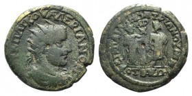 Valerian I (253-260). Phrygia, Cotiaeum. Æ (25mm, 7.95g, 7h). Ail. Demetrianos, archon. Radiate, draped and cuirassed bust r. R/ Hygieia standing r., ...