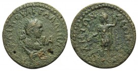 Gallienus (253-268). Pamphylia, Side. Æ 11 Assaria (28mm, 13.17g, 12h). Laureate, draped and cuirassed bust r., set on eagle with wings displayed; IA ...