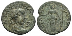 Gallienus (253-268). Cilicia, Carallia. Æ 6 Assaria (27mm, 9.89g, 12h). Laureate and draped bust r. R/ Athena standing facing, head l., holding Nike, ...