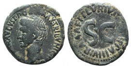 Augustus (27 BC-AD 14). Æ As (27mm, 11.86g, 9h). P. Lurius Agrippa, moneyer. Rome, 7 BC. Bare head l. R/ Legend around a large SC. RIC I 428. Fine