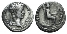 Tiberius (14-37). AR Denarius (18mm, 3.62g, 1h). “Tribute Penny” type, Lugdunum, 36-7. Laureate head r. R/ Livia (as Pax) seated r., holding sceptre a...