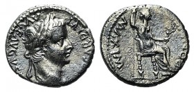 Tiberius (14-37). AR Denarius (17mm, 3.51g, 6h). “Tribute Penny” type, Lugdunum, 36-37. Laureate head r. R/ Livia (as Pax) seated r., holding sceptre ...