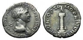 Trajan (98-117). AR Denarius (19mm, 3.21g, 6). Rome, 113-4. Laureate and draped bust of Trajan r. R/ Trajan's Column, surmounted by statue of Trajan h...