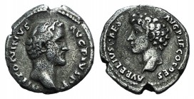 Antoninus Pius with Marcus Aurelius as Caesar (138-161). AR Denarius (16mm, 3.06g, 12h). Rome, 140-4. Bare head r. R/ Draped bust of Marcus Aurelius r...