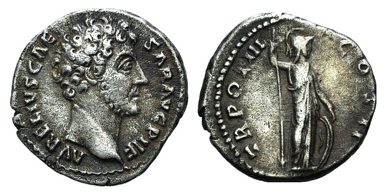 Marcus Aurelius (Caesar, 139-161). AR Denarius (17mm, 3.17g, 1h). Rome, 148-9. B...