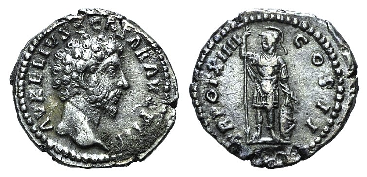 Marcus Aurelius (Caesar, 139-161). AR Denarius (17mm, 3.38g, 6h). Rome, 159-160....