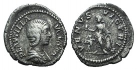 Plautilla (Augusta, 202-205). AR Denarius (18mm, 2.97g, 1h). Rome, 202-5. Draped bust r. R/ Venus standing l., holding apple and palm, resting l. elbo...