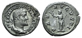 Maximinus I (235-238). AR Denarius (20mm, 2.78g, 1h). Laureate, draped and cuirassed bust r. R/ Pax standing l., holding branch and transverse sceptre...