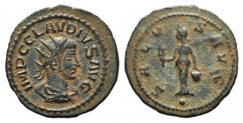 Claudius II (268-270). Radiate (21mm, 3.07g, 6h) Antioch, 269-270. Radiate, draped and cuirassed bust r., seen from behind. R/ Isis standing facing, h...