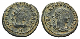 Aurelian and Vabalathus (270-275). Radiate (21mm, 3.79g, 6h). Antioch, 270-2. Radiate and cuirassed bust of Aurelian r.; H below. R/ Laureate, draped ...