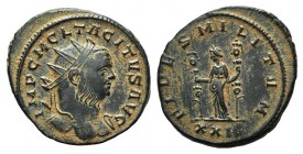 Tacitus (275-276). Radiate (21mm, 4.23g, 6h). Rome, AD 276. Radiate, draped and cuirassed bust r. R/ Fides standing l., holding signa in each hand; XX...