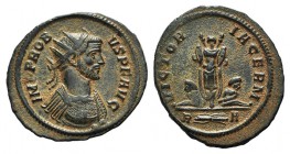 Probus (276-282). Radiate (23mm, 3.30g, 5h). Rome, AD 281. Radiate and cuirassed bust r. R/ Trophy; bound captives seated to either side; R-thunderbol...