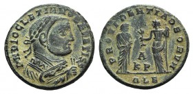 Diocletian (284-305). Æ Follis (22mm, 6.72g, 12h). Alexandria, 307-310. Laureate and mantled bust r., holding olive branch and mappa. R/ Providentia s...