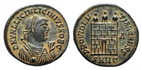 Licinius II (Caesar, 317-324). Æ Follis (17mm, 2.97g, 6h). Heraclea, 318-320. Laureate bust r. wearing imperial mantle, holding mappa in l. hand, scep...