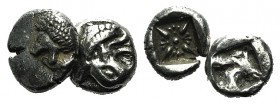 Ionia, lot of 2 AR Diobols, including Miletos (lion head) and Phokaia (griffin head). About VF