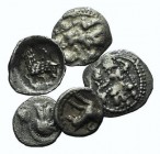 Lot of 5 Greek AR Fractions, including Pisidia, Selge (1) and Lycaonia, Laranda (4). Good Fine to VF