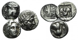 Lot of 3 Greek AR Hemidrachms, including Rhodes and Tenedos.