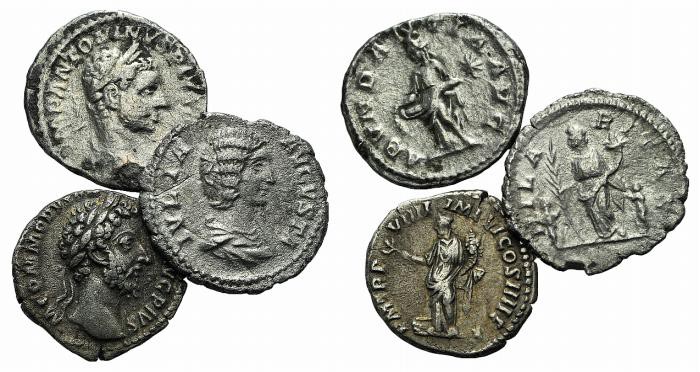 Lot of 3 Roman Imperial AR Denarii, including Commodus, Julia Domna and Elagabal...