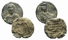 Lot of 2 Byzantine PB Seals (Bust of Christ / Bust of Theotokos; Saint standing facing / Legend in six lines).