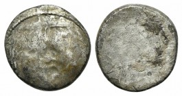 Etruria, Populonia, c. 3rd century BC. AR 20 Asses (19mm, 4.80g,). Diademed facing head of Metus; X:X below. R/ Blank. EC Group XII, Series 52; HNItal...