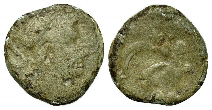 Etruria, Populonia, late 3rd century BC. Æ Sextans (23mm, 7.12g, 6h). Helmeted h...