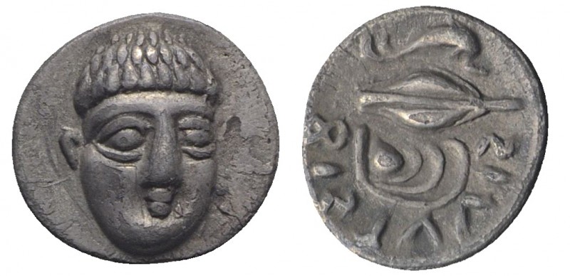 Southern Campania, Phistelia, c. 325-275 BC. AR Obol (10mm, 0.75g, 9h). Male hea...