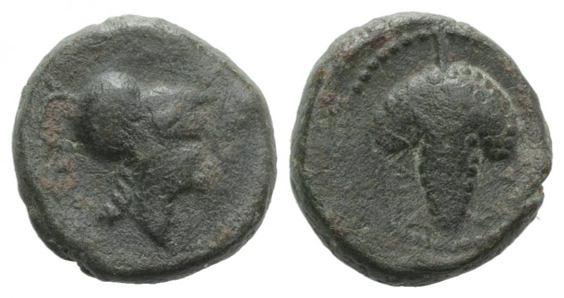 Northern Apulia, Arpi, c. 215-212 BC. Æ (14.5mm, 4.05g, 1h). Helmeted head of At...