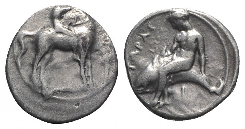 Southern Apulia, Tarentum, c. 385-380 BC. AR Nomos (20mm, 7.62g, 2h). Nude youth...