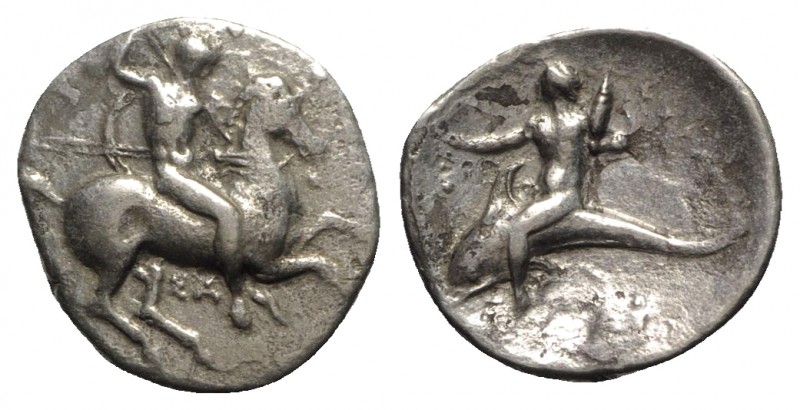 Southern Apulia, Tarentum, c. 332-302 BC. AR Nomos (19mm, 7.39g, 4h). Warrior, h...