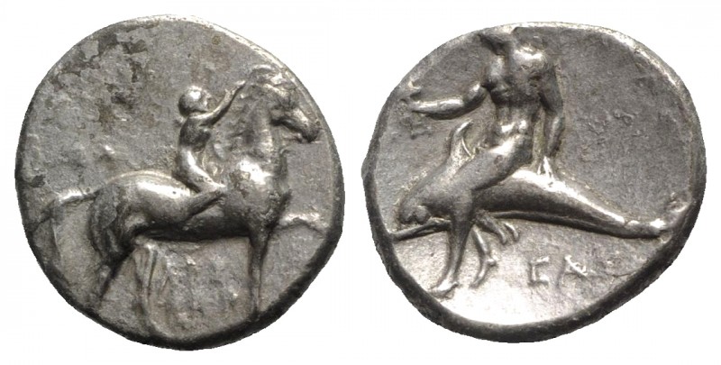 Southern Apulia, Tarentum, c. 320-280 BC. AR Nomos (21mm, 7.69g, 11h). Youth on ...
