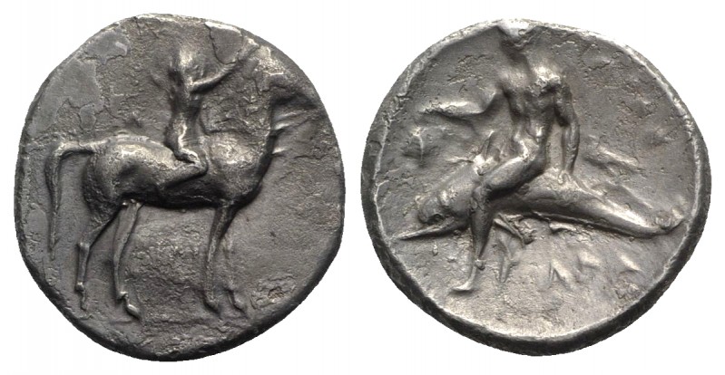 Southern Apulia, Tarentum, c. 320-280 BC. AR Nomos (22mm, 7.47g, 1h). Youth on h...
