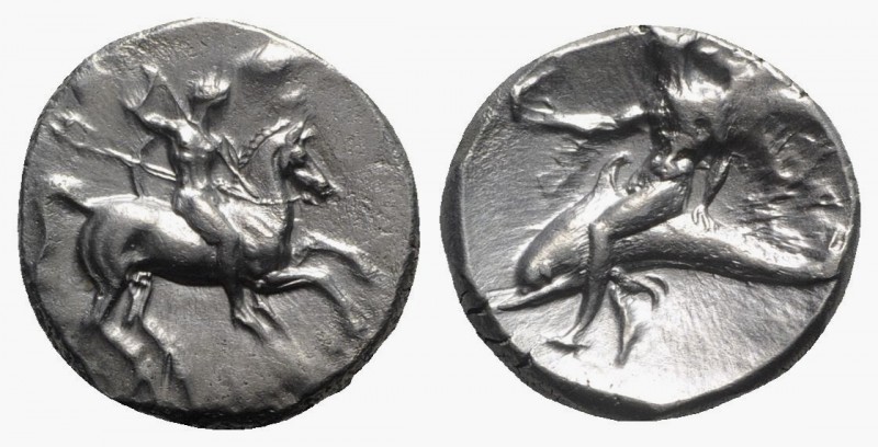 Southern Apulia, Tarentum, c. 320-280 BC. AR Nomos (21mm, 7.83g, 10h). Warrior o...