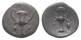 Southern Apulia, Tarentum, c. 280-228 BC. AR Obol (8mm, 0.37g, 12h). Kantharos; two pellets. R/ Kantharos; pellet to l., amphora to r. Cf. Vlasto 1666...