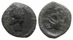 Bruttium, Skylletion, c. 350-325(?) BC. Æ (20mm, 6.22g, 12h). Male head l., wearing pilos. R/ Skylla l., holding oar. HNItaly 2565; SNG ANS 800. Rare,...