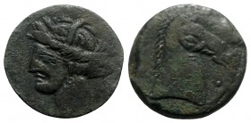 Carthaginian Domain, Sardinia, c. 264-241 BC. Æ Dishekel (28mm, 14.73g, 7h). Wreathed head of Kore-Tanit l. R/ Head of horse r.; pellet to lower r. Pi...