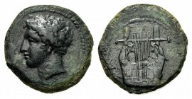 Sicily, Adranon, c. 340-330 BC. Æ (22mm, 8.84g, 6h). Laureate head of River-god l. R/ Kithara. Campana 4; CNS III, 4-5 OS (Ameselon); SNG ANS -; HGC 2...