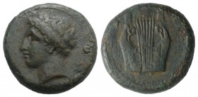 Sicily, Adranon, c. 340-330 BC. Æ (21mm, 8.24g, 12h). Laureate head of Apollo l. R/ Kithara. Campana 4; CNS III, 4-5 OS (Ameselon); SNG ANS -; HGC 2, ...