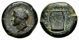 Sicily, Adranon, c. 354-345 BC. Æ (25mm, 15.95g, 9h). Laureate head of Apollo l. R/ Lyre. Campana 6; CNS III, 1-3; SNG ANS -; HGC 2, 37. Rare, green p...