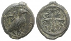 Sicily, Agyrion, c. 440-420 BC. Æ Hemilitron (26.5mm, 13.07g). Eagle standing l.; olive-sprig above. R / Wheel of four spokes. CNS III, 21; HGC 2, 49;...