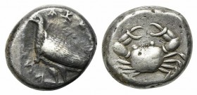Sicily, Akragas, c. 495-480/78 BC. AR Didrachm (19.00mm, 8.64g, 8h). Eagle standing l. R/ Crab. Cf. Westermark, Coinage, Group I, 32; HGC 2, 90. VF