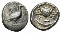 Sicily, Akragas, c. 480/478-470 BC. AR Didrachm (17.89mm, 8.62g, 11h). Sea eagle standing r. R/ Crab; barley grain below; all within shallow incuse ci...