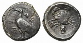 Sicily, Akragas, c. 480/478-470 BC. AR Didrachm (20mm, 8.48g, 9h). Eagle standing l. R/ Crab; below, head r.; all within shallow incuse circle. Wester...