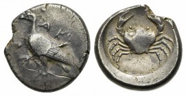 Sicily, Akragas, c. 480/478-470 BC. AR Didrachm (20.17mm, 8.80g, 1h). Eagle standing l. R/ Crab within shallow incuse circle. Westermark, Coinage, Gro...
