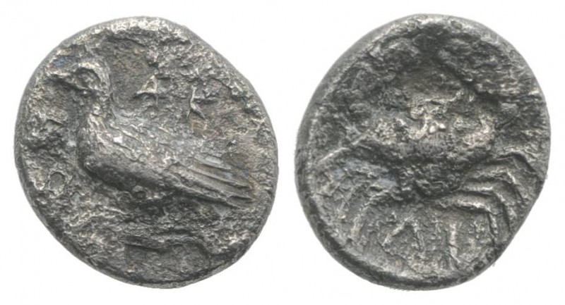 Sicily, Akragas, c. 450-440 BC. AR Litra (8mm, 0.52g, 6h). Eagle standing l. on ...