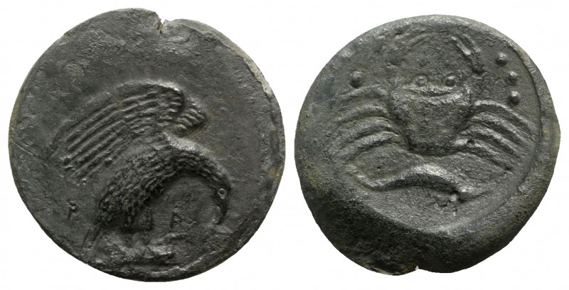 Sicily, Akragas, c. 425-406 BC. Æ Hemilitron (29mm, 17.50g, 6h). Eagle standing ...