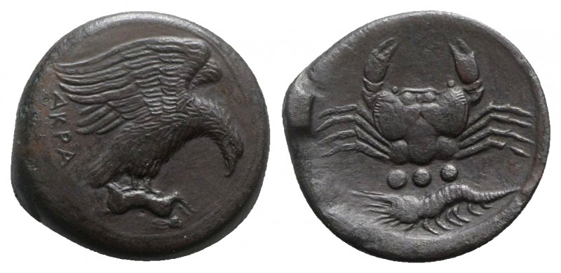 Sicily, Akragas, c. 425-406 BC. Æ Tetras (21mm, 8.16g, 6h). Eagle standing r. on...