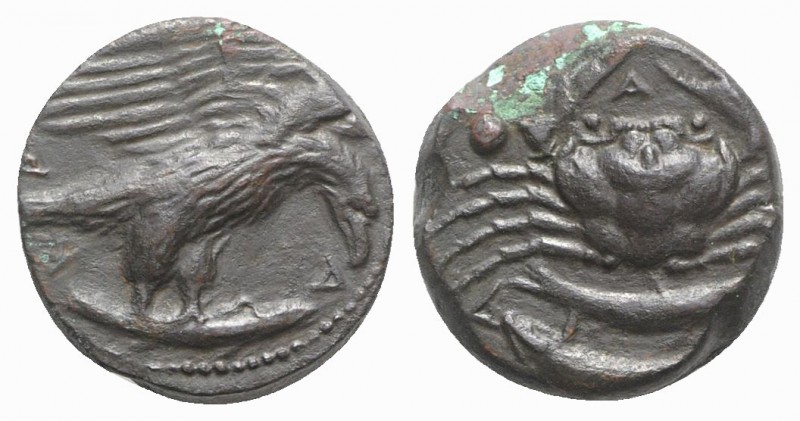 Sicily, Akragas, c. 425-406 BC. Æ Hexas (17mm, 7.02g, 12h). Eagle, with head low...